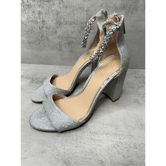 Badgley Mischka Jewel Sandals Womens Size‎ 7 Silver Ankle Strap Embellished - Picture 4 of 12